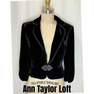 Ann Taylor Loft Black Velvet Blazer Size 4 | Cropped Evening Jacket Classic